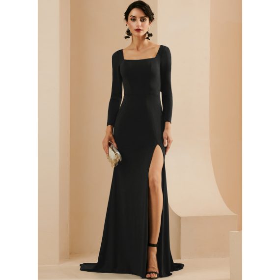 Sheath/Column Square Sweep Train Jersey Evening Dress