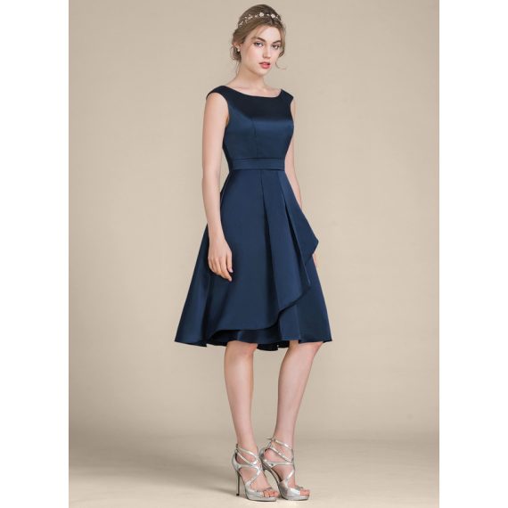 A-Line Scoop Knee-Length Satin Homecoming Dress With Cascading Ruffles