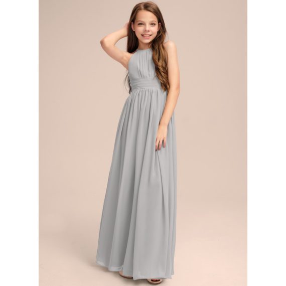 A-Line Halter Floor-Length Chiffon Junior Bridesmaid Dress With Pleated