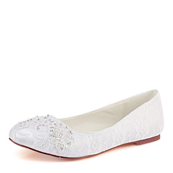 Women's Satin Flat Heel Closed Toe With Lace Rhinestone