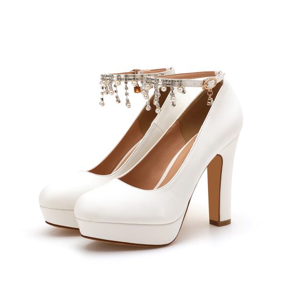 Women's Satin High Heel Closed Toe With ankle strap