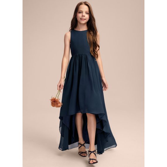 A-Line Scoop Asymmetrical Chiffon Junior Bridesmaid Dress