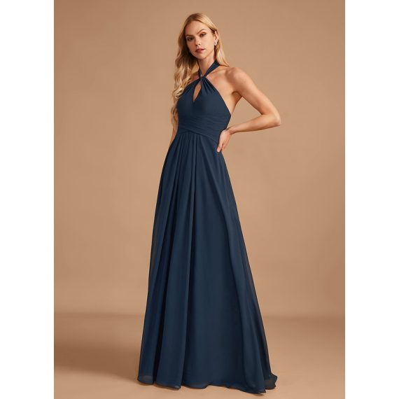 A-Line Halter Floor-Length Chiffon Bridesmaid Dress With Ruffle
