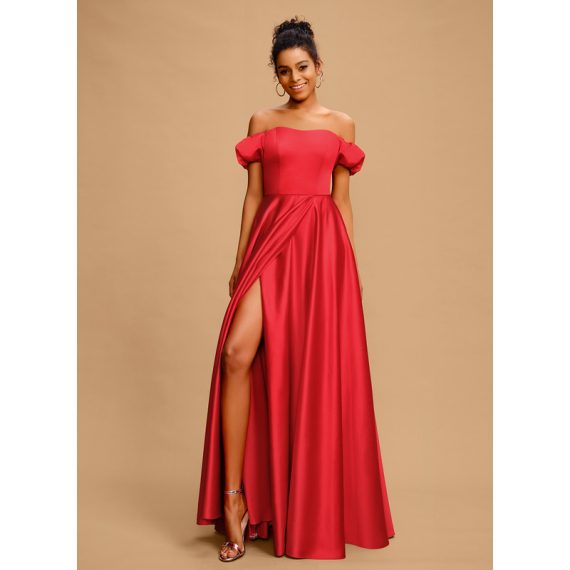 Ball-Gown/Princess Sweetheart Off-the-Shoulder Floor-Length Satin Prom Dresses With Bow(s)