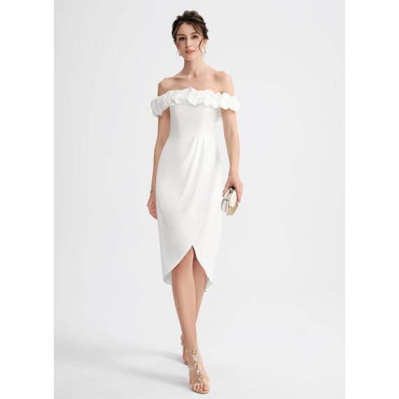 Bodycon Off-the-Shoulder Asymmetrical Stretch Crepe Cocktail Dress With Ruffle