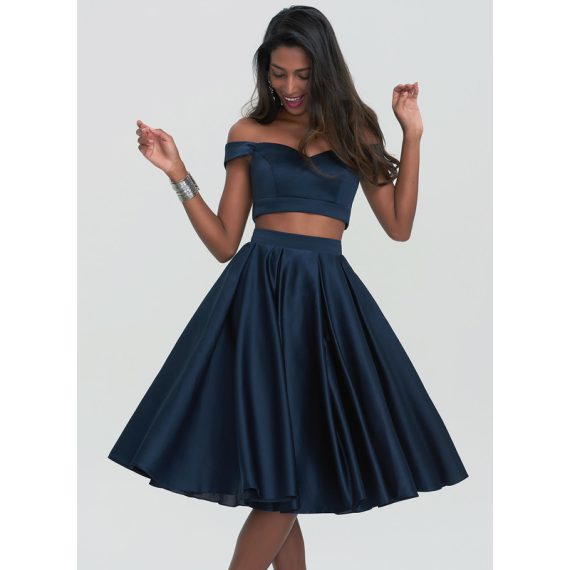 A-Line Sweetheart Off-the-Shoulder Knee-Length Satin Homecoming Dress