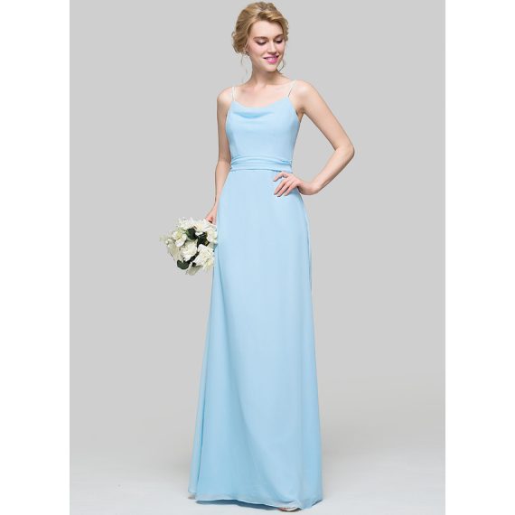 A-Line Cowl Neck Floor-Length Chiffon Bridesmaid Dress With Ruffle