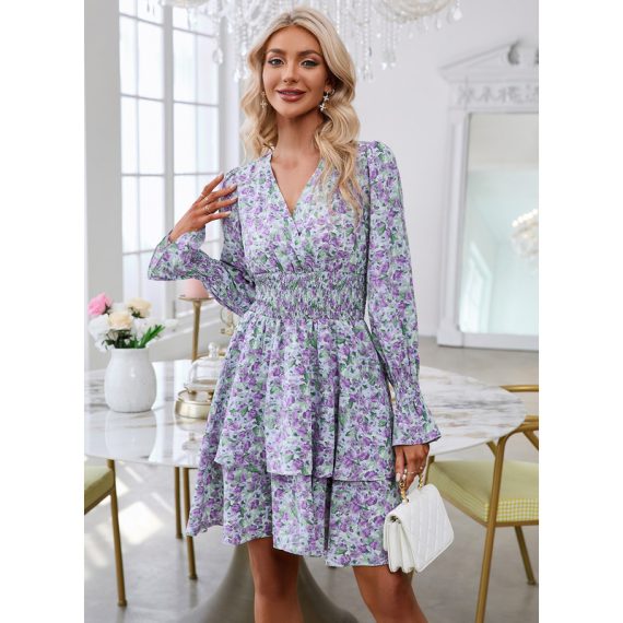 V-Neck Long Sleeves Elegant A-line Polyester Mini Dresses