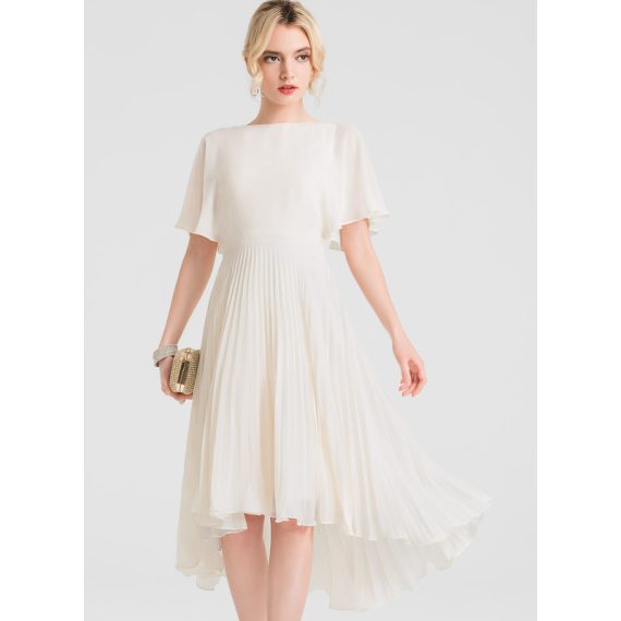 A-Line Scoop Asymmetrical Chiffon Cocktail Dress With Pleated