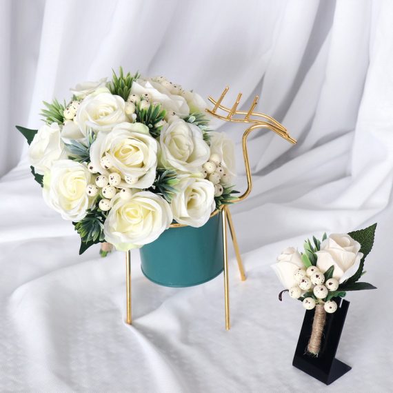 Round Silk Flower Wedding Bouquet sets (Set of 2) -