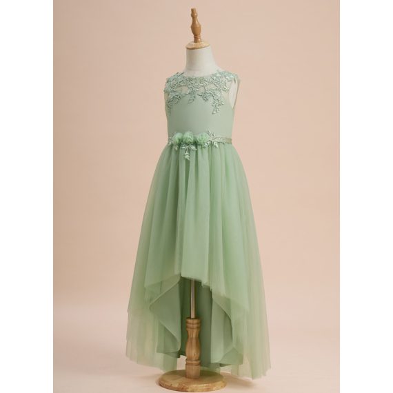 A-line Scoop Asymmetrical Lace/Tulle Flower Girl Dress