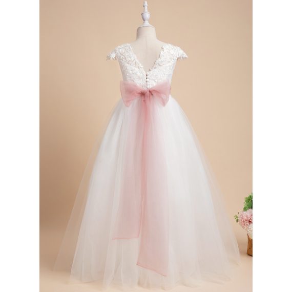 Ball-Gown/Princess Scoop Floor-Length Lace Flower Girl Dress