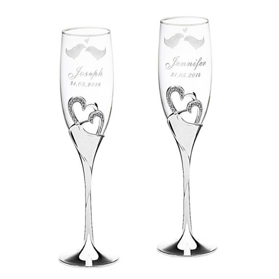 Personalized Lovely Birds Glass/Aluminum Toasting Flutes