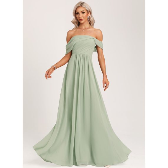 A-Line Off-the-Shoulder Floor-Length Chiffon Bridesmaid Dress With Ruffle