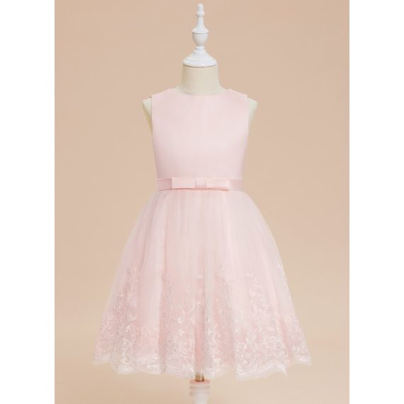 A-line Scoop Knee-Length Lace/Satin/Tulle Flower Girl Dress