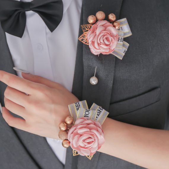 Free-Form Silk Flower Wedding Bouquet sets (set of 2) - Wrist Corsage/Boutonniere
