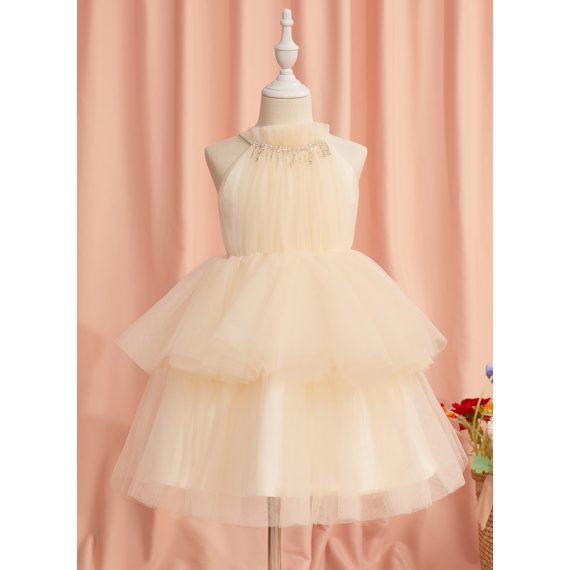 Ball-Gown/Princess High Neck Knee-Length Tulle Flower Girl Dress