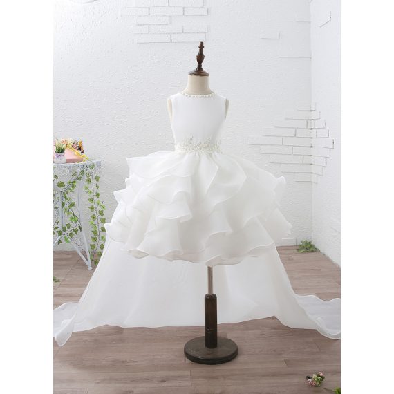 Ball-Gown/Princess Scoop Court Train Organza/Satin Flower Girl Dress