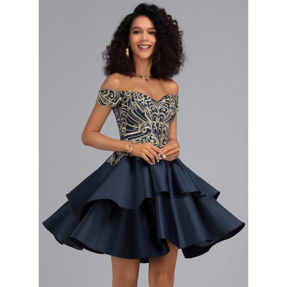 A-Line Off-the-Shoulder Short/Mini Satin Homecoming Dress