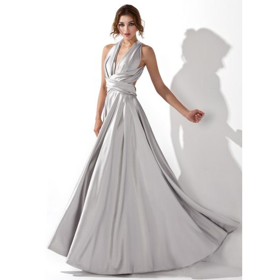A-line V-Neck Floor-length Charmeuse Prom Dresses With Pleated