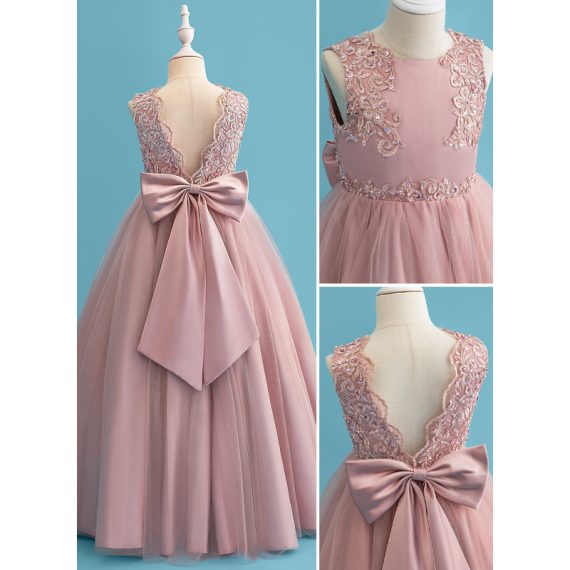 Ball-Gown/Princess Scoop Floor-Length Lace/Satin/Tulle Flower Girl Dress