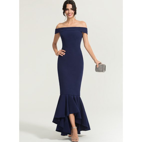 Trumpet/Mermaid Off-the-Shoulder Asymmetrical Stretch Crepe Evening Dress
