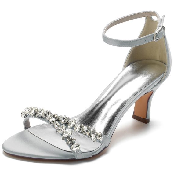 Women's Satin Stiletto Heel High Heel open Toe With ankle strap Rhinestone