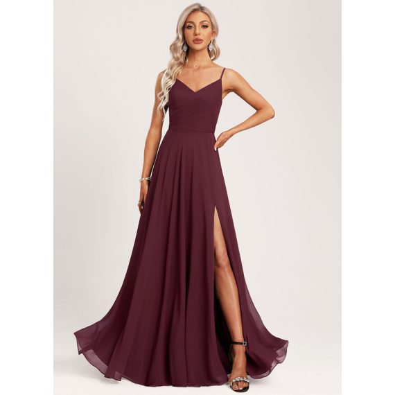 A-Line V-neck Floor-Length Chiffon Bridesmaid Dress