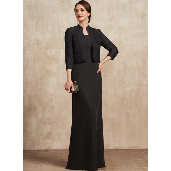 Sheath/Column Square Floor-length Chiffon Mother of the Bride Dress