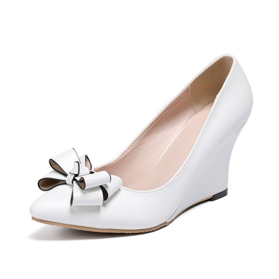 Women's Leather Wedge Heel Closed Toe With Bowknot