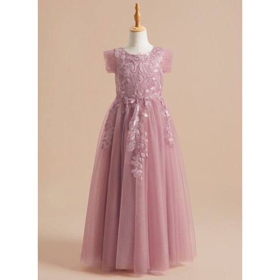 A-line Scoop Floor-Length Tulle Flower Girl Dress