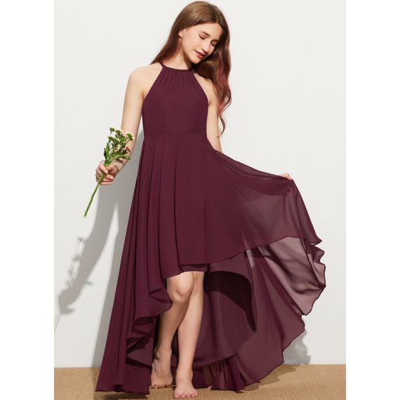 A-Line Halter Asymmetrical Chiffon Junior Bridesmaid Dress