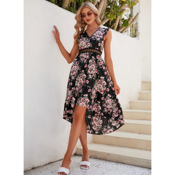 V-Neck Sleeveless Elegant A-line Chiffon Midi Dresses
