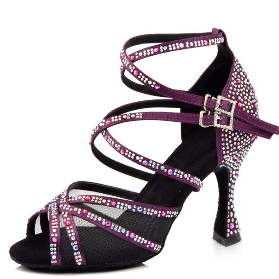 Women's Satin Latin With Rhinestone ankle strap Dance Shoes