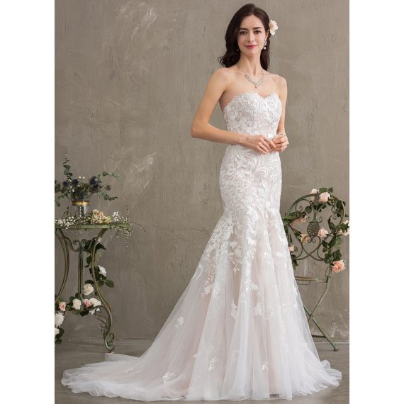 Trumpet/Mermaid Sweetheart Court Train Tulle Lace Wedding Dress