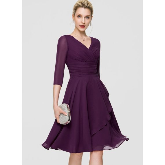A-Line V-neck Knee-Length Chiffon Cocktail Dress With Ruffle Sequins
