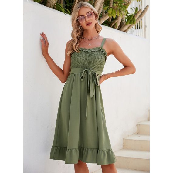 Square Neck Sleeveless Casual A-line Cotton Blends Midi Dresses