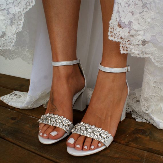 Women's Leatherette High Heel Block Heel open Toe With ankle strap Rhinestone