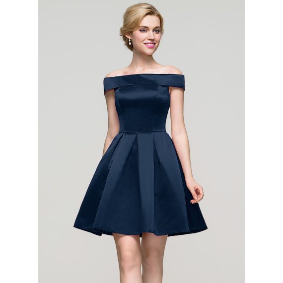 A-Line Off-the-Shoulder Short/Mini Satin Homecoming Dress
