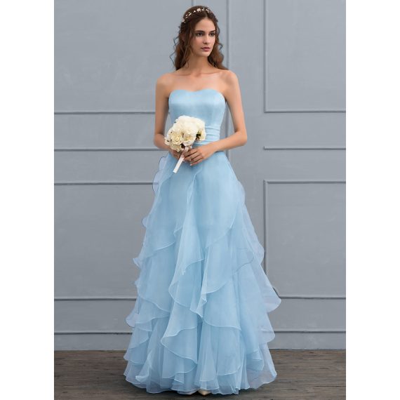 A-Line Sweetheart Floor-Length Organza Charmeuse Wedding Dress With Cascading Ruffles