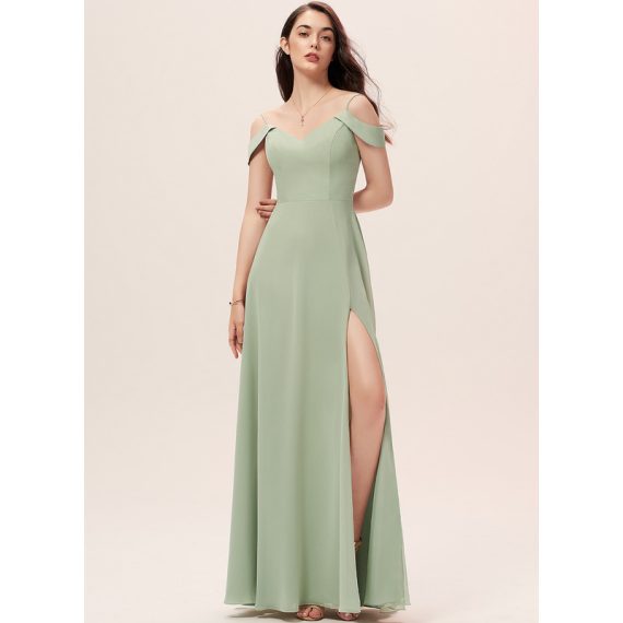 A-Line V-neck Floor-Length Chiffon Bridesmaid Dress With Split Front