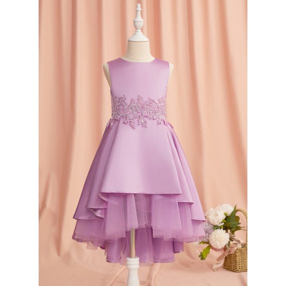 A-line Scoop Asymmetrical Lace/Satin/Tulle Flower Girl Dress