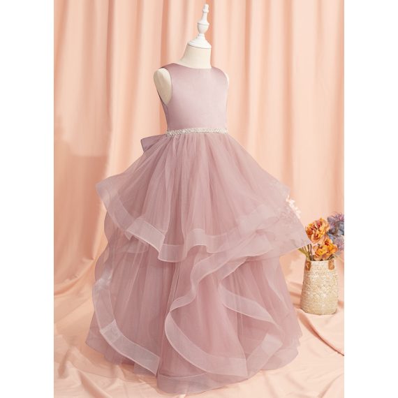 Ball-Gown/Princess Scoop Floor-Length Satin/Tulle Flower Girl Dress