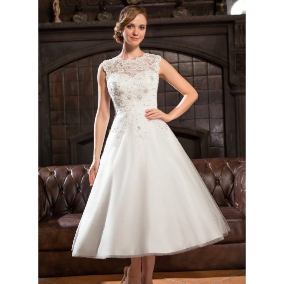 Ball-Gown/Princess Tea-Length Tulle Lace Wedding Dress With Beading Sequins