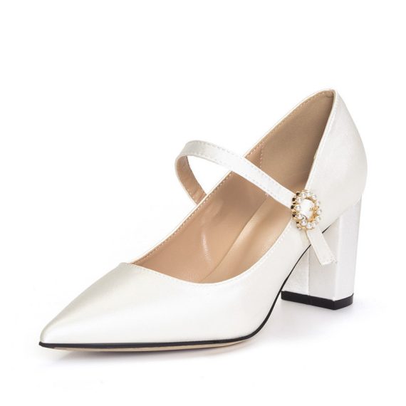 Women's Satin Block Heel Closed Toe With Adaptable Strap