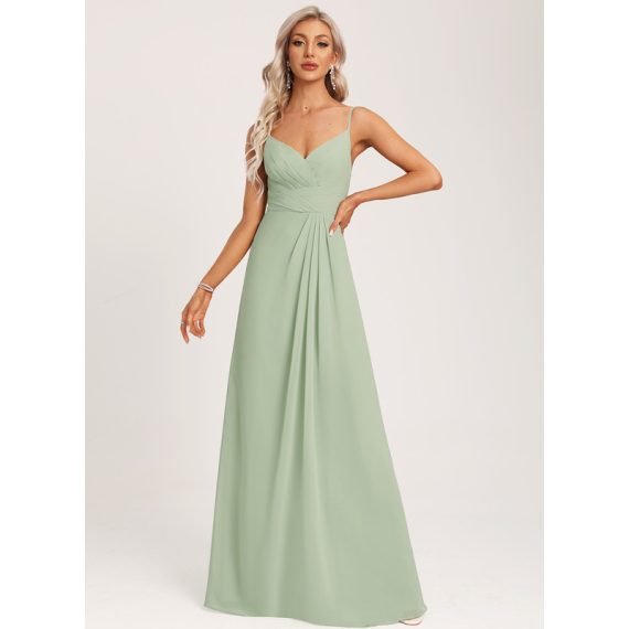A-Line V-neck Floor-Length Chiffon Bridesmaid Dress With Ruffle