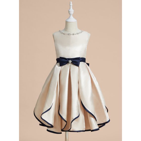 A-line Scoop Knee-Length Satin Flower Girl Dress