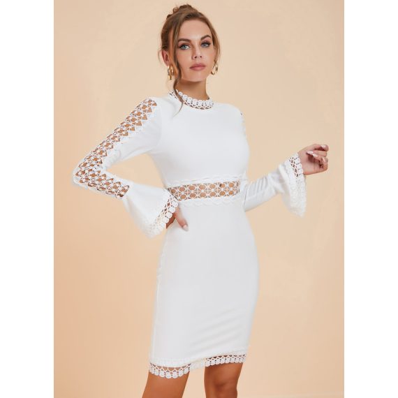 Lace High Neck Long Sleeves Sexy Bodycon Lace Mini Dresses
