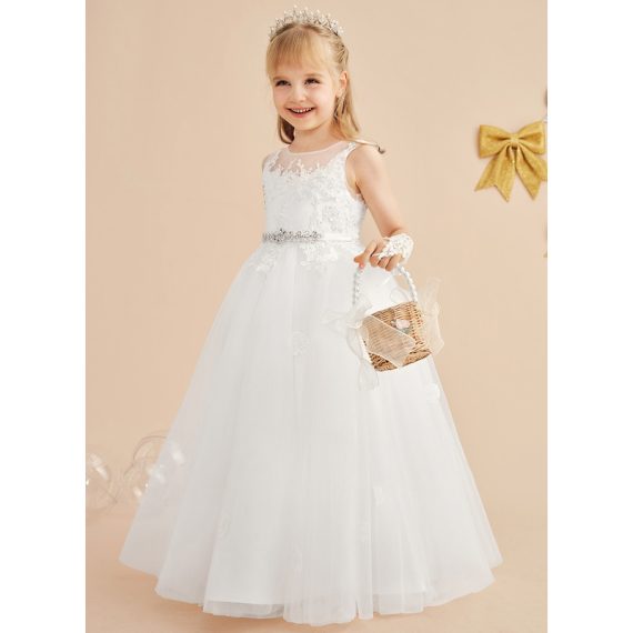 A-line Scoop Floor-Length Lace/Tulle Flower Girl Dress