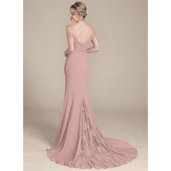 Trumpet/Mermaid Off-the-Shoulder Court Train Chiffon Lace Bridesmaid Dress With Sequins